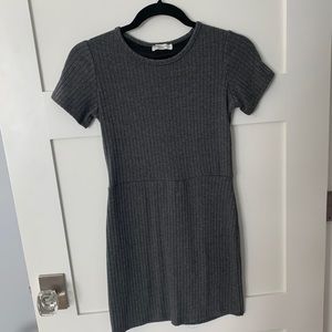 Grey dress with braided back.